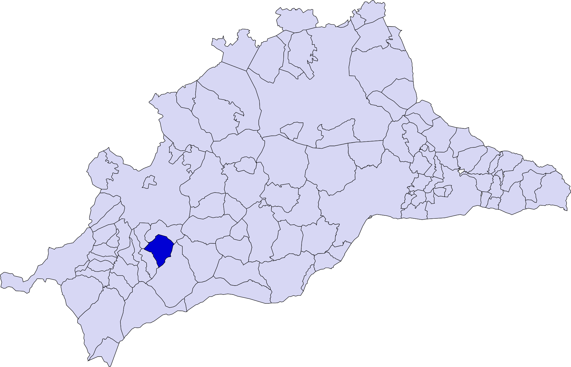 Mapa de límites municipales con una zona resaltada en azul.
